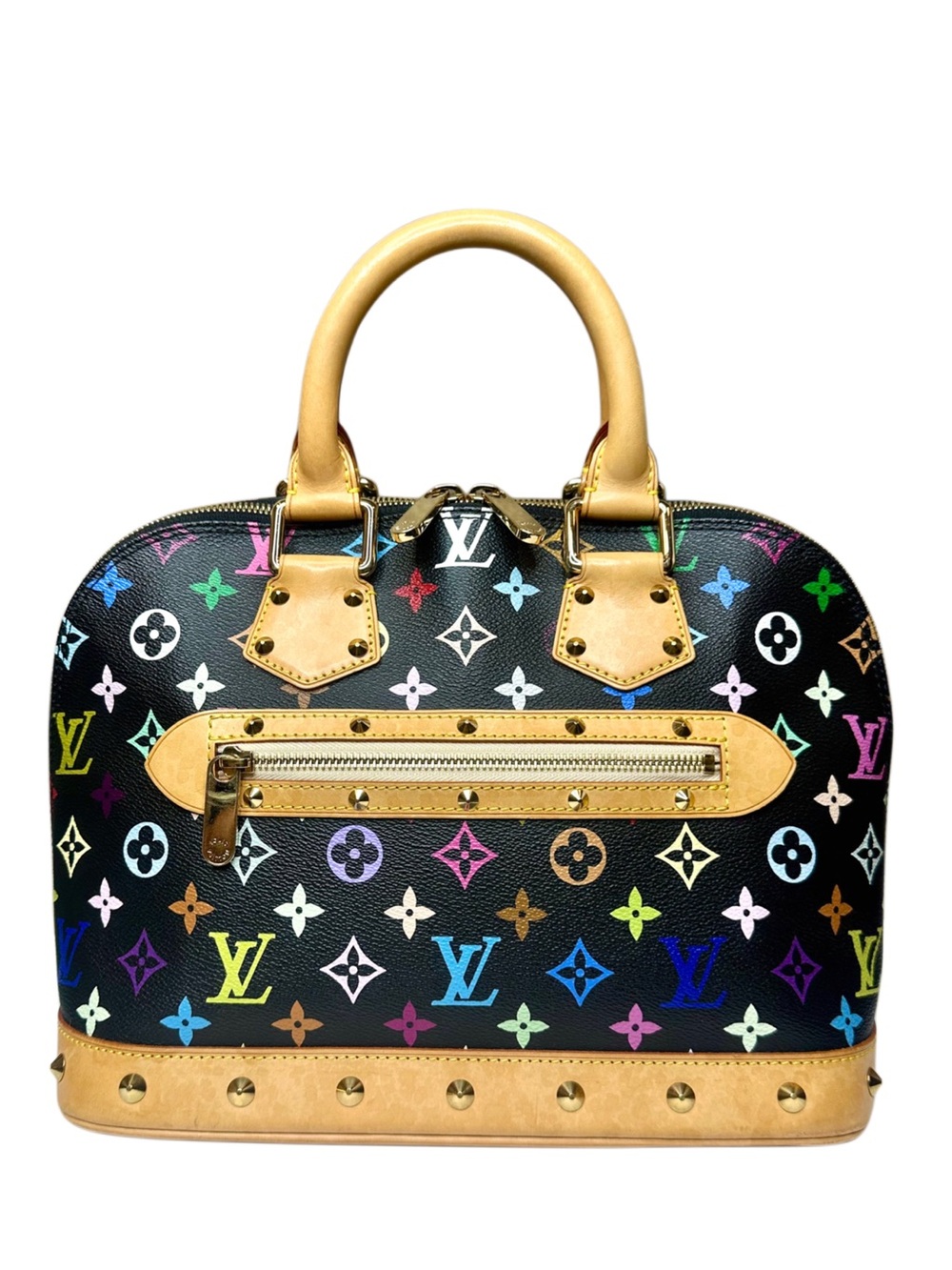 LOUIS VUITTON Black Murakami Multicolor Monogram Alma Handbag LV Dust Bag COA